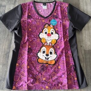 NWT Women's Small Disney Chip & Dale Tooniforms Print Scrub Top